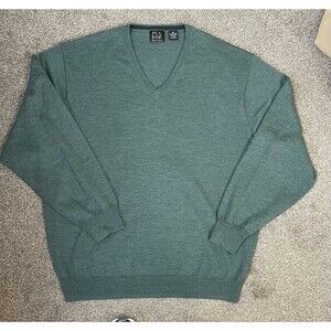 Joseph A Bank Signature Mens 100% Merino Wool V-Neck Sweater XXLarge Green XXL